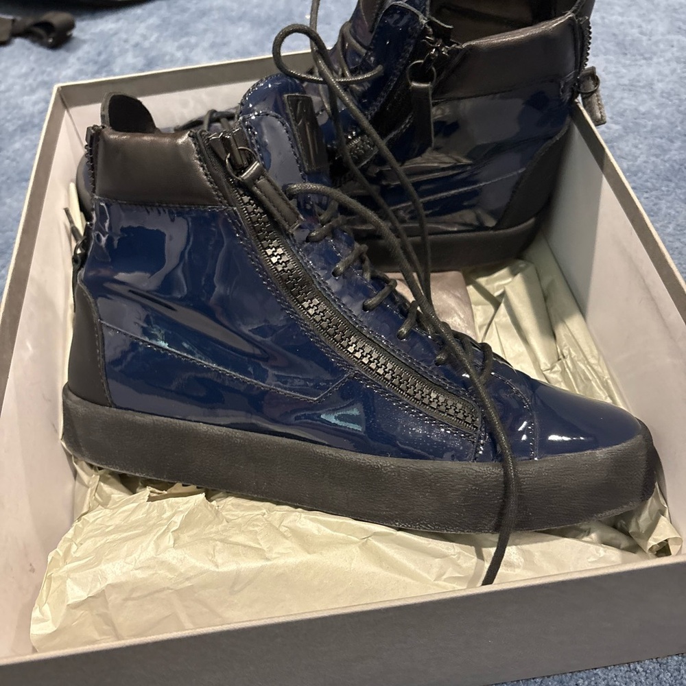 Men’s Patent leather Zanotti Blue High-Top Sneakers